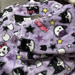 Charming Cat Print Kids Pajama Set - Purple